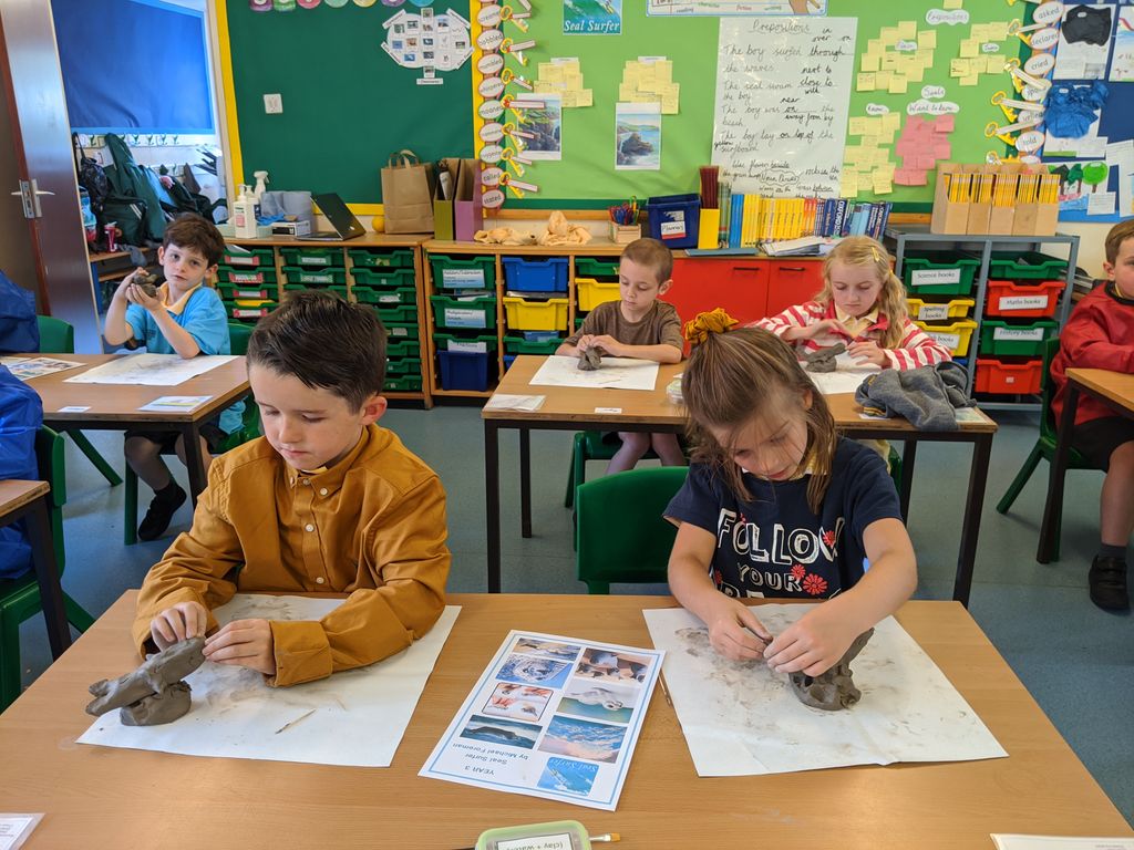 TheFirsSchool's tweet photo. Delighted that we have found a way to resume our pottery classes! Covid means the children can't visit the pottery studio but the wonderfully flexible Mrs Kay is taking the clay to the classrooms instead!  Y3 are busy making seals! Beautiful. https://t.co/kaBd30mlNI
