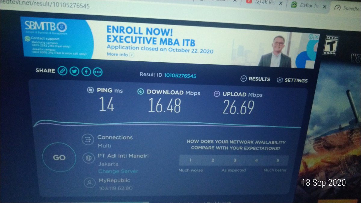 hukiewookie's tweet photo. Pasang 100mbps tapi begini @MyRepublicID padahal yg make wifi lagi gak banyak, gak ada 10 orang https://t.co/wMZcV5M9Oh