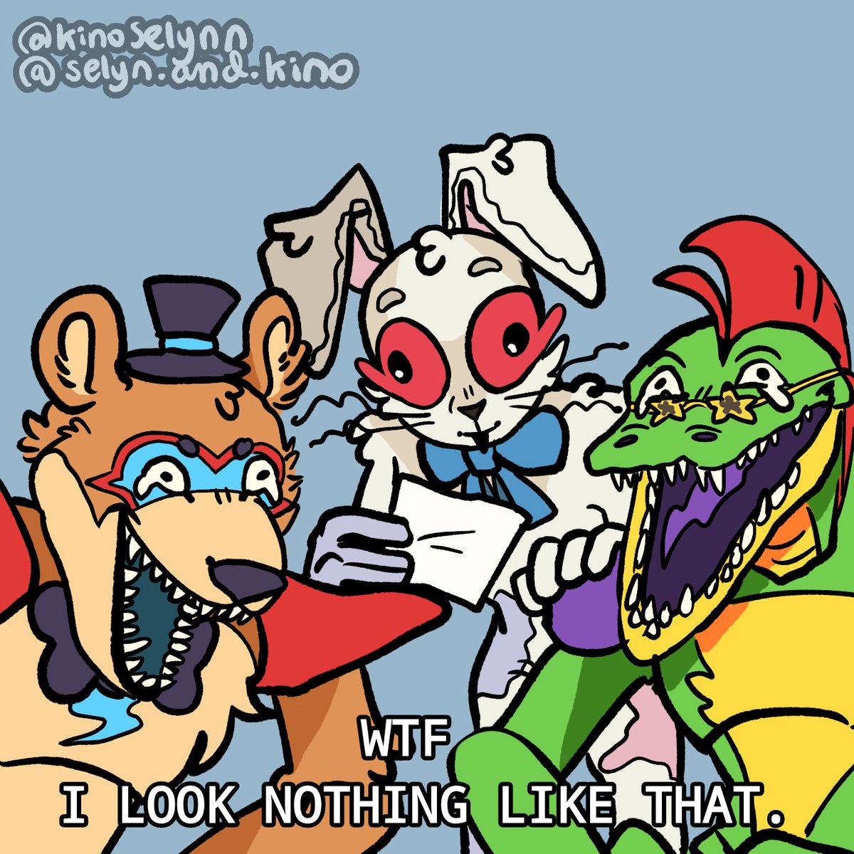 KinoSelynn's tweet photo. the trailer has given us more meme oportunities.

#fnaf #fivenightsatfreddys #fivenightsatfreddyssecuritybreach https://t.co/ypbo5ATCIW