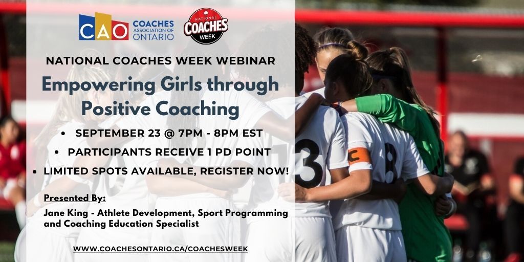 Want to learn about positive coaching practices that are fundamental to keeping girls in sport?

Join us for our 2nd webinar during National #CoachesWeek with Executive Director of <a href="/KingSportGroup1/">KingSportGroup</a>, Jane King.

Register now: bit.ly/2Fw6Ax2 

#ThanksCoach <a href="/WomenandSportCA/">Canadian Women & Sport | Femmes et sport au Canada</a>
