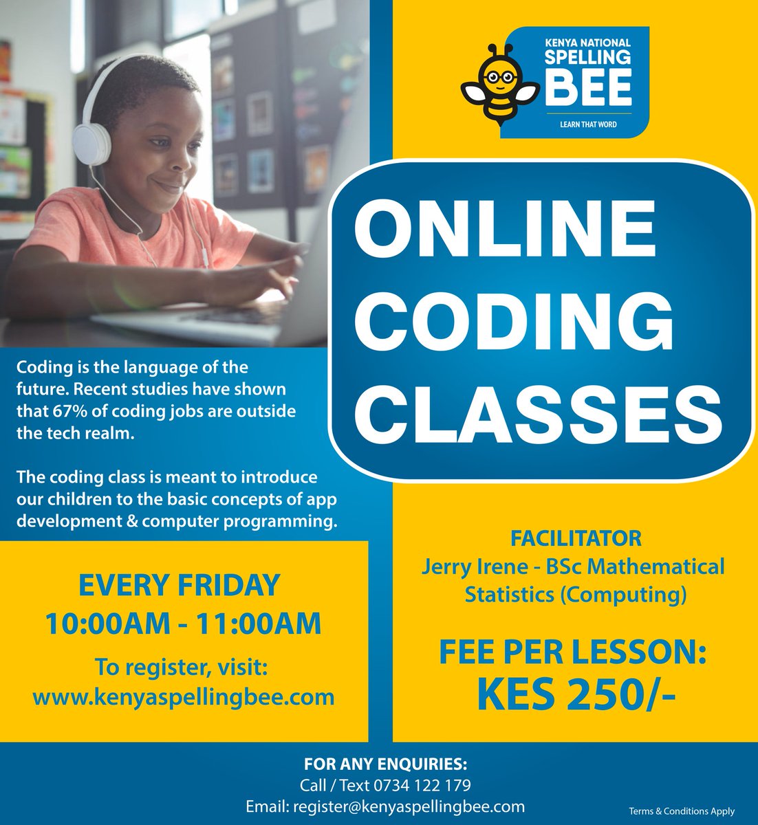 SpellingBee_KE's tweet photo. Coding is the language of the future. Recent studies have shown that 67% of coding jobs are outside the tech realm.

The coding class is meant to introduce our children to the basic concepts of app development &amp; computer programming. https://t.co/qmunMyuWzd