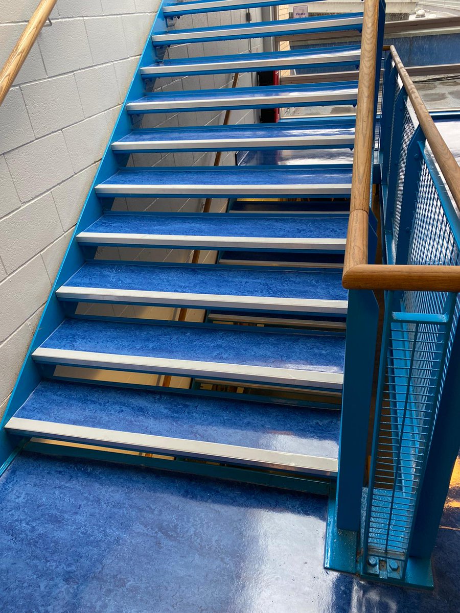 Striking blue <a href="/forboflooring/">Forbo Flooring</a> Marmoleum installed for local primary school #commercialflooring