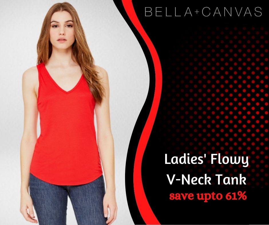 ustradeent's tweet image. beautifully stitched Ladies' Flowy V-Neck tank by Bella + Canvas drapey fit , 40 singles 3.7oz. , 65% polyester &amp;amp; 35% viscose, it more comfy and light weight. 

order now : bit.ly/2FF5U8E

#bellacanvas #womenstank #ladiestank #bellacanvastank #flowytank #tanktops