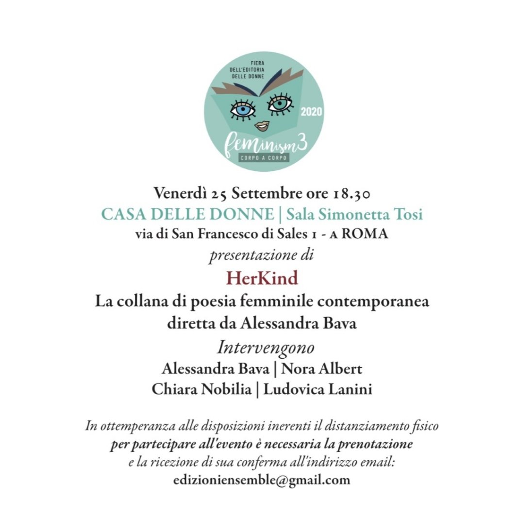 alessandrabava's tweet image. Next week I'll be presenting the new poetry series HerKind, dedicated to contemporary women's poetry as its Editor. If you're in Rome, join me and poets Nora Albert, Chiara Nobilia &amp;amp; Ludovica Lanini at the Casa Internazionale delle Donne (International Women's House) at 6:30 PM!