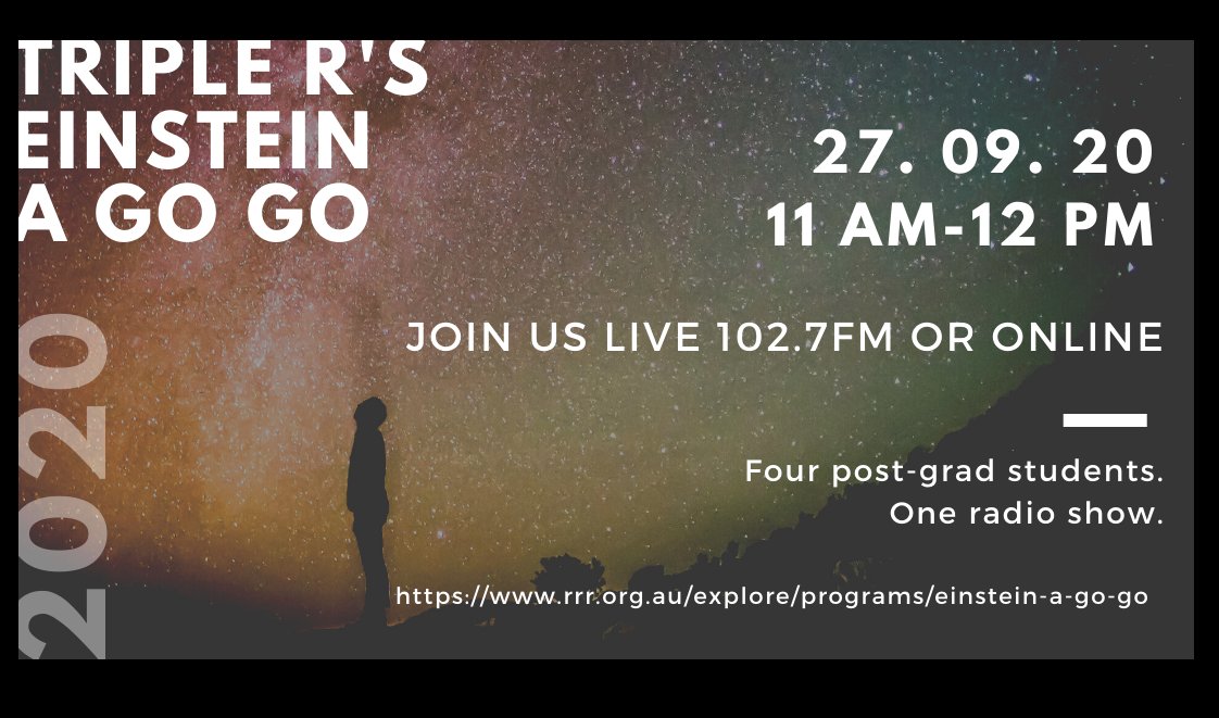 Wayne Du (@waynexdu) on Twitter photo Have four post-grad science communication students take over your radio program – what could possibly go wrong? Tune into RRR’s <a href="/einstein_agogo/">Einstein A Go Go</a> as <a href="/ohstephbrown/">Stephanie Brown</a>, <a href="/leelaleel/">Leela Squeo</a>, <a href="/cat_thomson_/">Cat Thomson</a>, and I discuss the latest #ScienceNews on Sunday 27th of September at 11am. Have four post-grad science communication students take over your radio program – what could possibly go wrong? Tune into RRR’s <a href="/einstein_agogo/">Einstein A Go Go</a> as <a href="/ohstephbrown/">Stephanie Brown</a>, <a href="/leelaleel/">Leela Squeo</a>, <a href="/cat_thomson_/">Cat Thomson</a>, and I discuss the latest #ScienceNews on Sunday 27th of September at 11am.