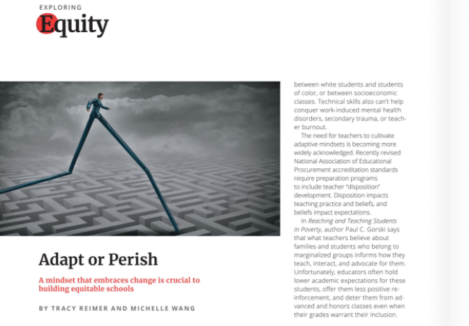 NAESP's tweet photo. Adapt or Perish: A mindset that embraces change is crucial to building equitable schools https://t.co/A7k8XYpQWc via @naesp #PrincipalMag #ExploringEquity https://t.co/CpNutoo6Y3