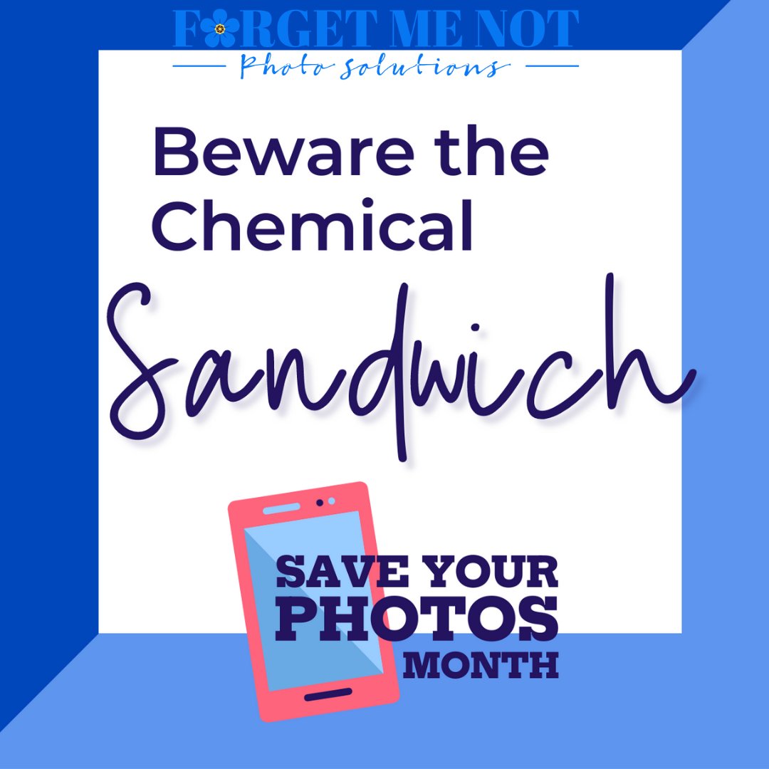 Old magnetic or "sticky" albums contain unsafe components that act as a chemical sandwich for your photos. The acids from the plastic and adhesive
are very harmful to your photos and will cause them to deteriorate. Remove the photos as quickly as possible! 

#saveyourphotos2020