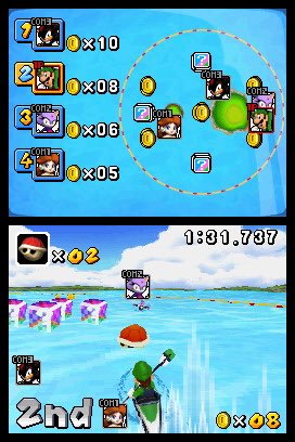 Mario & Sonic at the Olympic Games (2008) Appears in Dream Canoe in the DS version. You must collect as many as possible while battling other players. In a way, similar to coin runners in Mario Kart. Nothing else to say, 7/10.