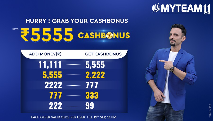 PYashvantkumar's tweet photo. Woohoo! I've earned ₹5555 cashbonus on https://t.co/k3BXr1s6iC! Avail this amazing offer &amp; compete with me. Hurry up! #IndiaKiApniFantasyApp #MyTeam11 https://t.co/h5j0tDPb12