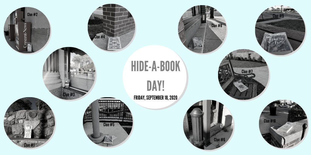 dplslibraries's tweet photo. TEN books are NOW hidden for #hideabookday in downtown Defiance between the Fort grounds and Triangle Park! Clues are posted below 😉
The one you find is yours to keep!
We'd like to see when our books find homes, so post a picture and tag us -- #dplslibraries https://t.co/B3Ndi4L5LR
