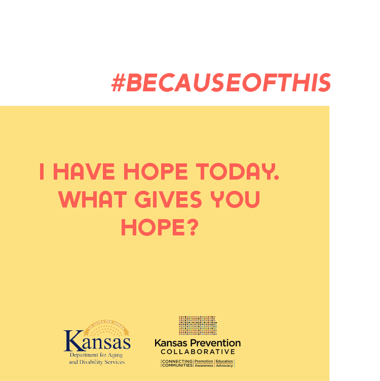 KsPrevention's tweet photo. #IChooseToday What gives you hope? Share a photo that gave you hope this week and tag five supportive people to do the same! Together, let's share hope and promote talking about our mental health. #BecauseOfThis https://t.co/sECVFmVTPK
#StrongerKansas https://t.co/k0OkNxpUjv