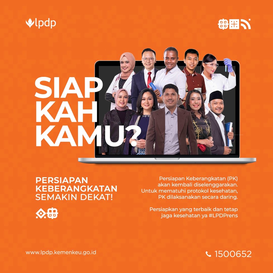 LPDP_RI's tweet photo. #LPDPrens, tahukah kamu?
Persiapan Keberangkatan (PK) akan kembali diselenggarakan dalam waktu dekat! Untuk mematuhi protokol kesehatan, PK dilaksanakan secara daring.

Dear para awardee LPDP, yuk persiapkan yang terbaik dan tetap jaga kesehatan ya!

Sampai jumpa minggu depan 🤩 https://t.co/1OYnNTHh08
