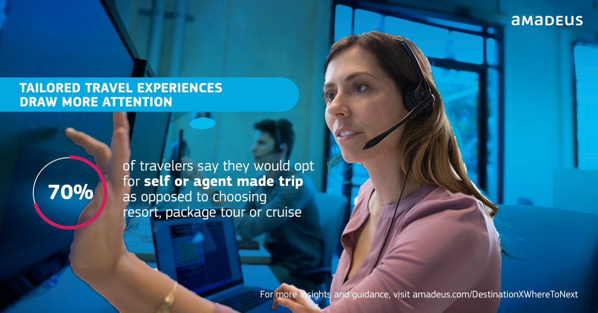 AmadeusITGroup's tweet image. More travelers favor tailored experiences than traditional package travel.  Read more from our global study now: amadeus.com/en/insights/re… #DestinationX #TravelAgencies #RethinkTravel
