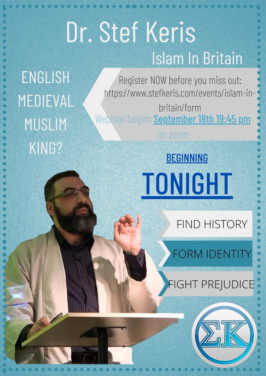 DrStefKeris's tweet photo. Sign up and join us today at 19:45 (UK time) when we speak about the early medieval and modern presence of Islam in Britain.
Register here before its too late:
https://t.co/YbyvGwreec
#Islam #Islaminbritain #Britain #IslamicHistory #IslamicHistoryofEurope https://t.co/ax7wikM1qh