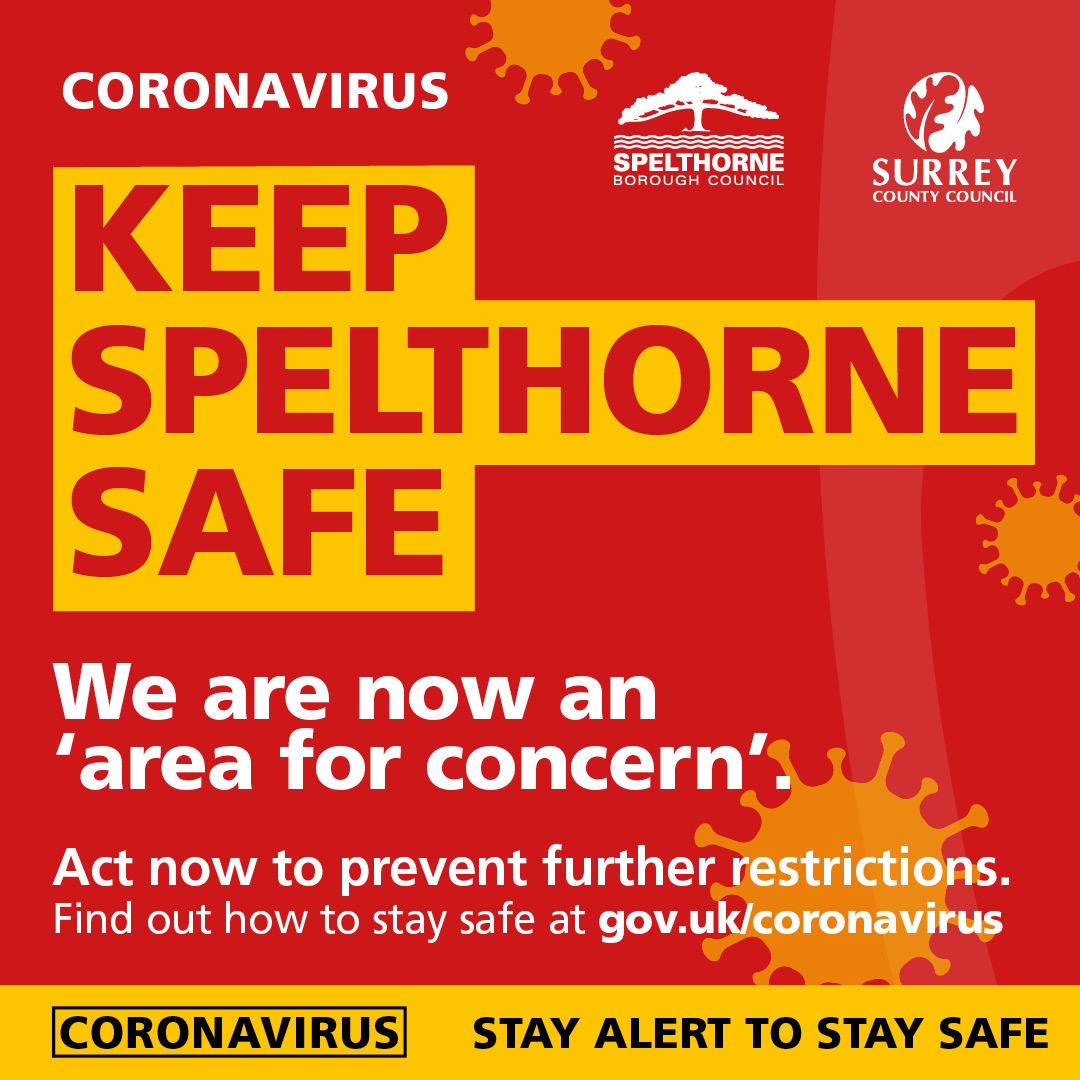 Due to a continued rise in coronavirus cases, Spelthorne has now been placed on the government’s COVID-19 watch list and is officially an ‘area of concern’.
The full statement can be read here: spelthorne.gov.uk/article/19645/…