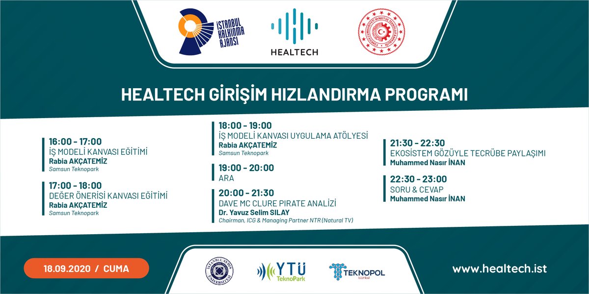 HealtechI's tweet photo. Büyük heyecan tüm hızıyla devam ediyor...
18 Eylül 2020 Cuma
"Healtech Girişim Hızlandırma Programı".
Program akışını sosyal medya hesaplarımızdan takip edebilirsiniz.
Tüm girişimcilerimize başarılar ve kolaylıklar dileriz. https://t.co/FSkqSegYxk