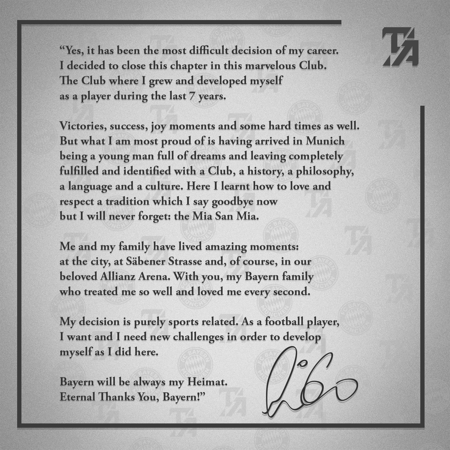 Thiago said goodbye to FC Bayern Munich