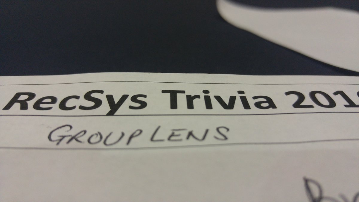 alansaid's tweet image. Oh, during the 10 year anniversary @ACMRecSys trivia quiz at #recsys2016, our team (@derekgbridge, @crmpla67, et al.) had the best team name. We didn’t win (nor did we have anyone from UMN on our team).