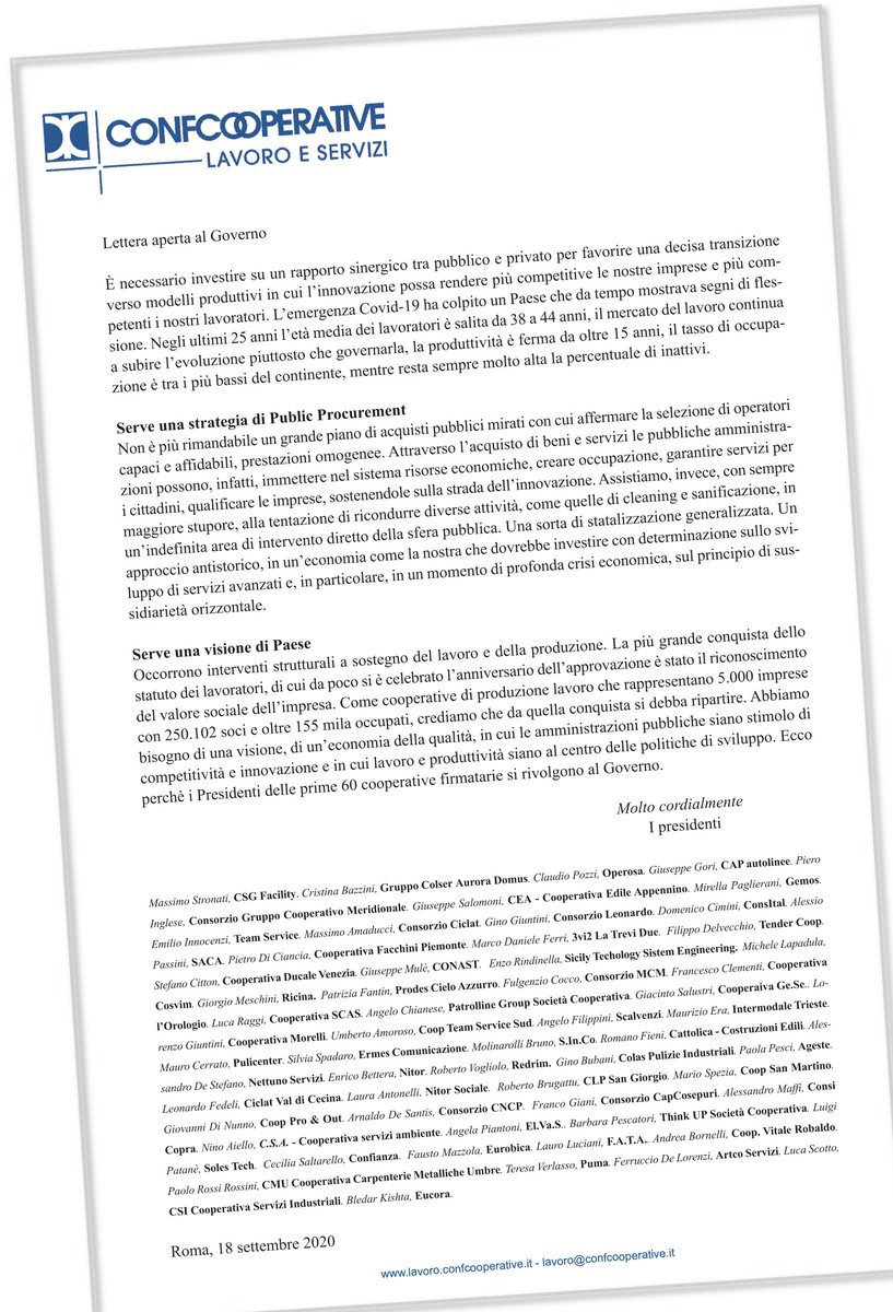 Su <a href="/Corriere/">Corriere della Sera</a> lettera aperta <a href="/ConfcoopLavoro/">Conf Lavoro e Servizi</a> a <a href="/GiuseppeConteIT/">Giuseppe Conte</a> "serve una visone di Paese"
italiacooperativa.it/notizia/su-cor… <a href="/Confcooperativ1/">Confcooperative</a> <a href="/FedSolidarieta/">Federsolidarietà IT</a> <a href="/ConfcoopCultura/">Confcooperative Cultura Turismo Sport</a> <a href="/HabitatCCI/">Confcooperative Habitat</a> <a href="/CooperativeITA/">AlleanzaCooperativeItaliane</a> <a href="/MassimoStronati/">Massimo Stronati</a> @Marco_Ventu <a href="/fabioladiloreto/">Fabiola Di Loreto</a> <a href="/Confcoop_ER/">Confcooperative ER</a> <a href="/CCIRomaCapitale/">Confcooperative Roma</a>