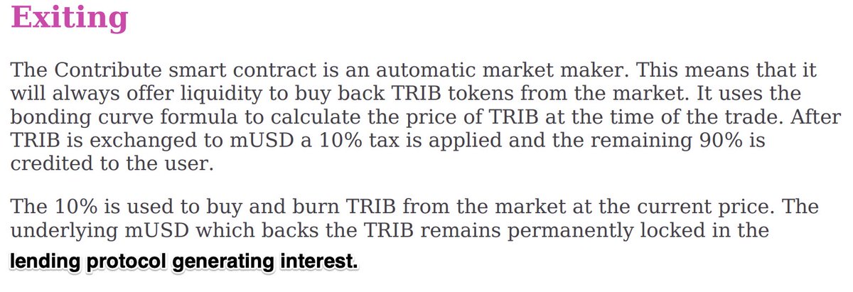 4/ The 10% fee is used to buy  $TRIB tokens and burn them, locking them in the BURN address, which nobody can access, generating interest in perpetuity. This also creates a "price floor", aka a minimum price for which  $TRIB will always be redeemable for.