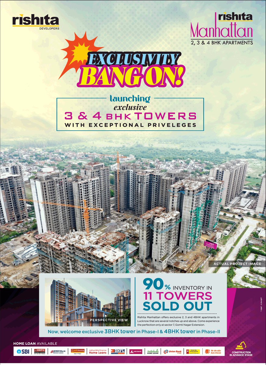 AlamRealtors's tweet photo. #Rishita_Manhattan – Pay 10 &amp; Book Exclusive 3 &amp; 4BHK Apartments
Rishita Manhattan offers exclusive 3 &amp; 4BHK apartments in Lucknow Come experience the perfection only at Sector 7, #GomtiNagarExtension. 
Call: +91 9810327855
#Type: 3BHK+SQ
#Size: 1800 Sq Ft
#Price: 81 Lacs Onwards https://t.co/52BzWOKPir