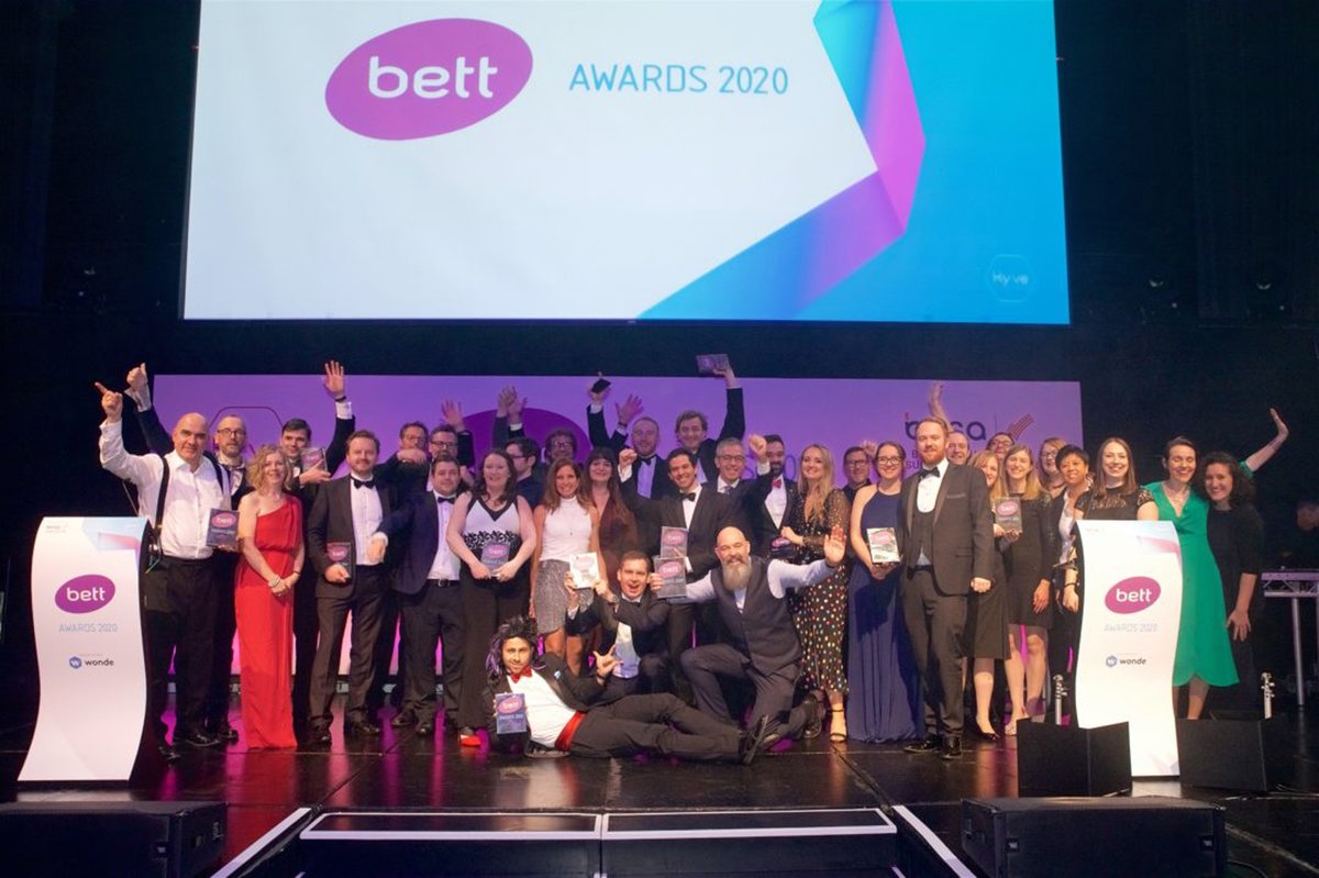 Last call for #BettAwards . New Year's Eve fireworks have been cancelled but the #BettShow may still go ahead.  Far left of the photo is our very own @sirlinkalot, one of the first members of our #DigitalLearningClub and winner of an app award at #BETT2020