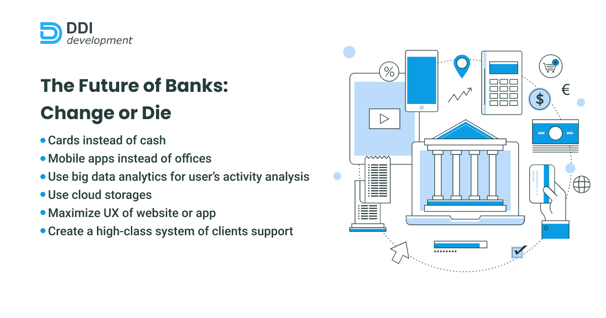 DDI_Development's tweet photo. #Friday_Fact. The Future of Banks: Change or Die
See how technology affects financial services and what changes are taking place in the bank industry right now. https://t.co/JYna83JCTh