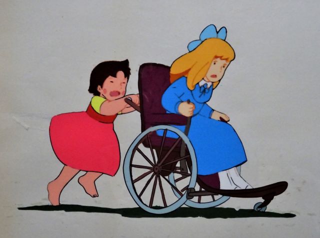 はぎやん ハイジ 45話におんじがクララの車椅子にブレーキを取り付けるエピソードがあるが ハイジとクララ がそれを試すカットのセルを持っている ハイジ で唯一持っているセルなんだけれど あちこちのスタジオを見学していた友人からもらった物なん