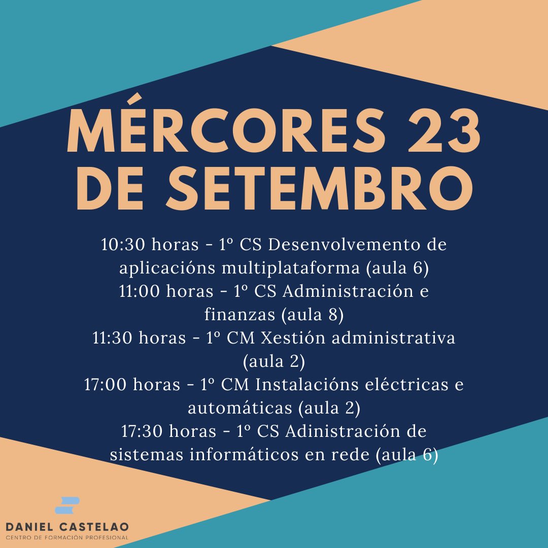 cfpdcastelao's tweet photo. 🚨🚨A semana que ven terán lugar as presentacións. Cada titor/a explicaravos como se vai a desenvolver este curso 2020/2021. Estamos desexando vervos!!

#presentacións #presentation #fpb #ciclosmedios #ciclossuperiores #castelao #danielcastelao https://t.co/I1BXff8jtc