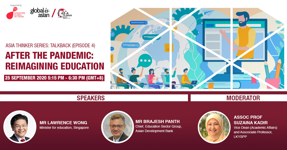 LKYSch's tweet photo. Our upcoming episode of #TalkbackATS brings experts to understand how the global #pandemic has driven a shift in the #educationalsystem. Join them as they discuss the future of #education in the #postpandemic world. https://t.co/wciLi735Eo