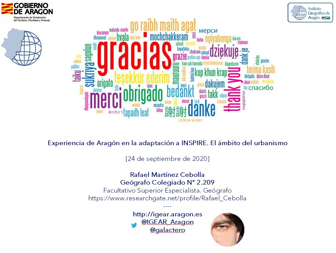 Galactero's tweet photo. 🌐 Ale! Cerrada la presentación para el día 24 sobre cómo ha adaptado #Aragon sus datos de planeamiento urbanístico a la Directiva #INSPIRE para Jornada Técnica sobre Implementación de #LISIGE | Urbanismo del GTT del SIU 🌐 CC @IDEESpain @IGEAR_Aragon @IGNSpain @mitmagob https://t.co/teEt2EhWbK
