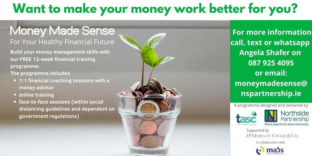 NS_Partnership's tweet photo. If you're having sleepless nights worrying about debt, tune into @nearfm on Monday at 11.00 to hear about #MoneyMadeSense, a new programme we are offering with @NorthDublinMabs, @TASCblog and @jpmorgan
to support you in developing a healthy financial future
#financialplanning https://t.co/IvPyv3DL6c