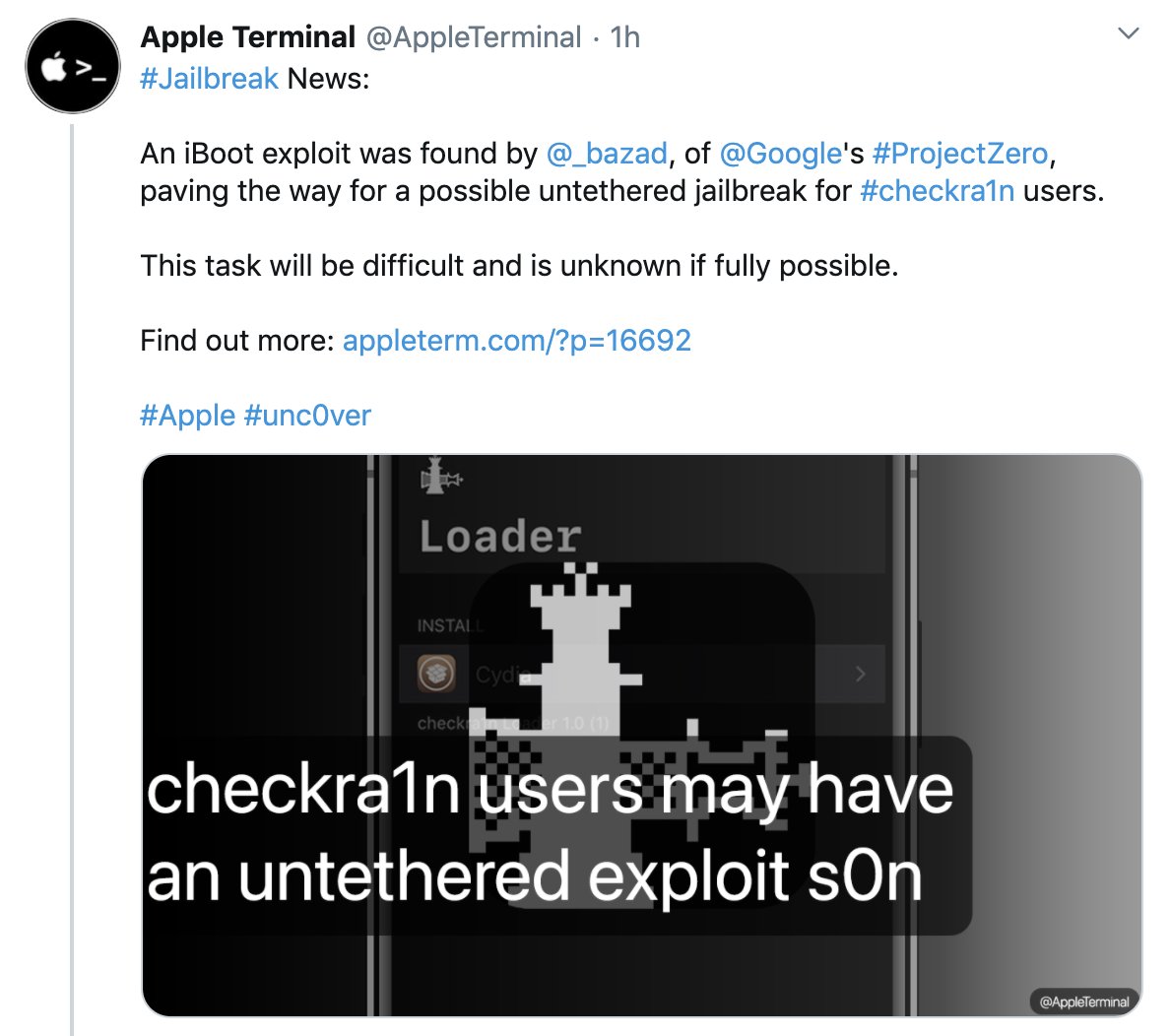 Stop doing this to us. This is deliberate misinformation created after a simple thank you to <a href="/bazad/">bahar</a> in the security update. It is false. Trust me, I would know.

support.apple.com/en-us/HT211850

Take this back, apologize, and treat devs who make jailbreaks with the respect they deserve.