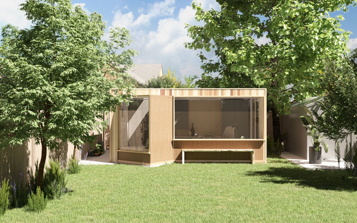 Kunlebarker's tweet photo. This is the Elysian by @InframeSpace, a creative space that is peaceful and calming. We start this build in a few weeks. Our #gardenstudios are bespoke, &amp; beautifully designed. Oh and because of our #MMC system this will be completed in 2 weeks!  #homeoffice #gardengym https://t.co/IJz538ElJm