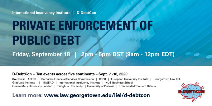 AGelpern's tweet photo. Don't miss today's closing session of #DDebtCon - @iiiglobal brings us home. W @tjanger John Pottow @NTiradoM Odette Lienau, Irit Mevorach, @GrundSebastian, Steven Schwarcz, Jay Westbrook #debtcon @upanizza https://t.co/dW5YcMUfHj
