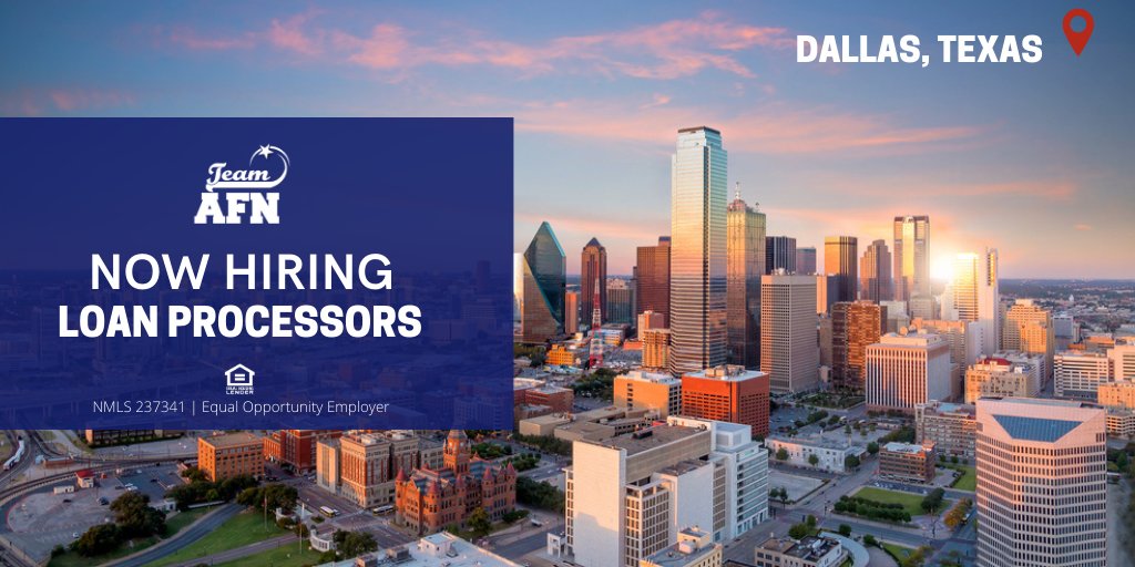 AFNLending's tweet photo. #NowHiring in the city of Dallas! We're looking for #LoanProcessors to join our team. If you're interested follow the link below π
https://t.co/Rl7F3hpnLY https://t.co/zuHRGfIEok