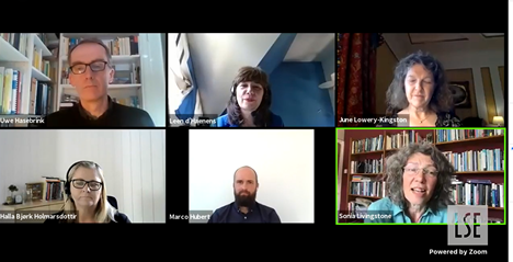 LSEpublicevents's tweet photo. We are now live with our wonderful panel: @LeendHaenens @UweHasebrink @HallaHolmars @mah2105 @lk_june and @Livingstone_S are discussing the impacts of digital technologies on children’s and young people’s health, lifestyles, well-being, safety and security. https://t.co/VNDj6qJi09