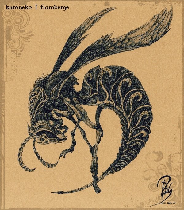 スズメバチやらカタツムリやら、奇怪な異形ばかり。そろそろ練習兼ねて人物描かないと……。 