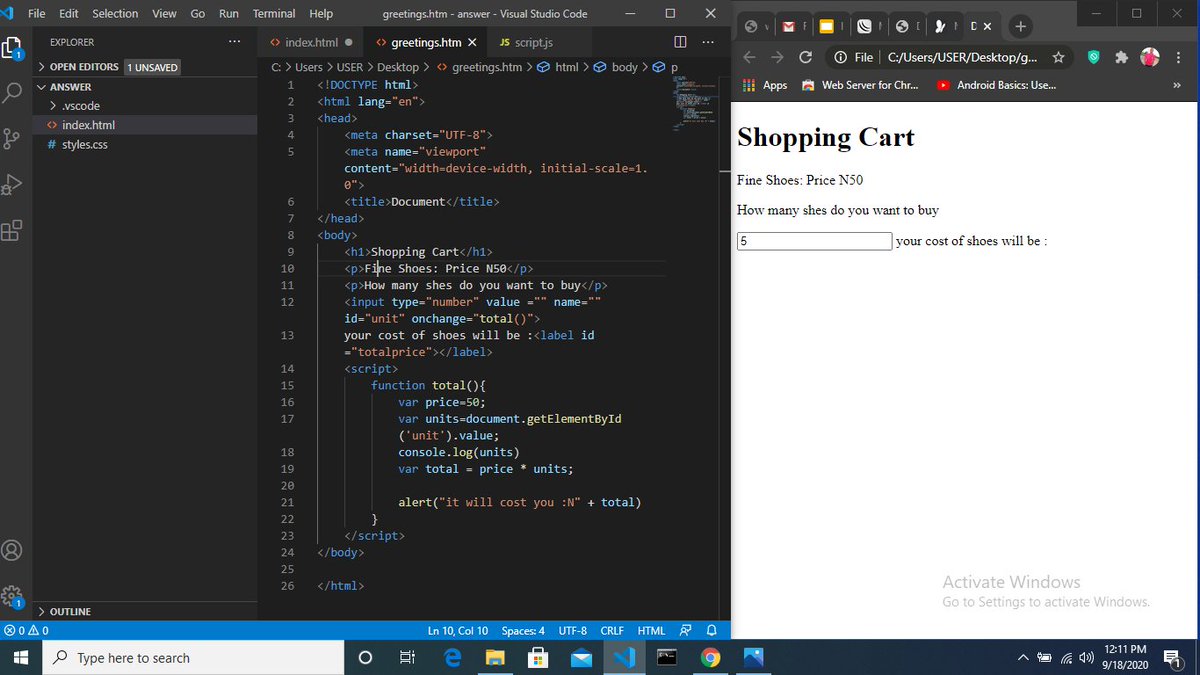 sadeeq_ismaela's tweet photo. My journey towards becoming a web App developer is moving swiftly. My 5th day at 4th Day at @HomeFrontStart
 @hub_mic i've experimented with the JavaScript to create a simple a commerce page 
#90daysTechpreneurYola
@YoungEnt
@SDGaction
@GlobalFund
@GlobalFundWomen
@PlanUK https://t.co/9gJJdusu6c