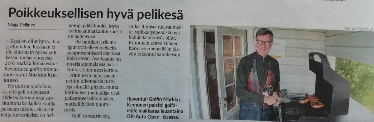 RevoGolf's tweet photo. Revontulen golfkentällä on puitteet kunnossa! ⛳️ 

Paljon tulee pelaajia myös Hankasalmen ulkopuolelta, ihan etelä-Suomea myöten.
Hankasalmen paikallislehdessä oli juttua reilu viikko sitten pelatusta OK-Auto -kilpailusta.

#RevontuliGolf #Hankasalmi #KeskiSuomi #Golfkenttä https://t.co/TvQEx7pAhA