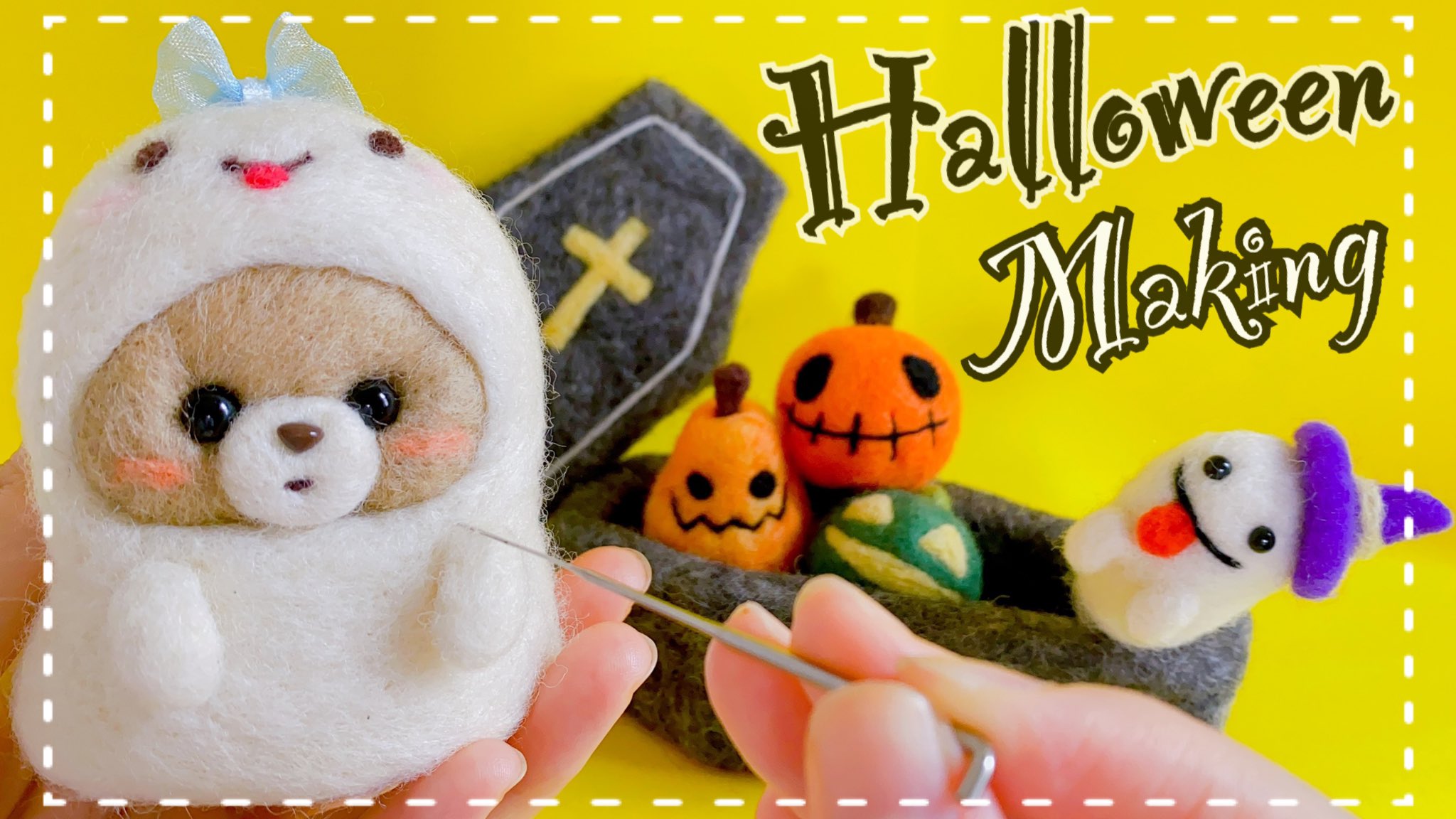 羊毛フェルト。サバ白。お出かけバスケット付き。ハロウィン 
