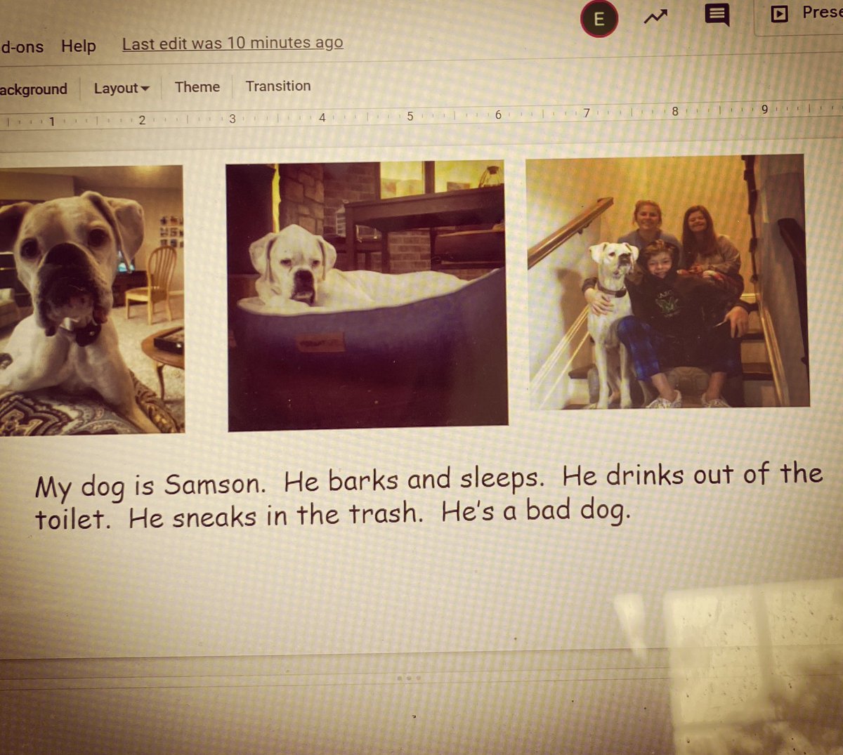 ShannonVasco's tweet image. Clearly Ella Vasconcellos has strong feelings about Samson. #familyproject #dontmincewords #baddoggy