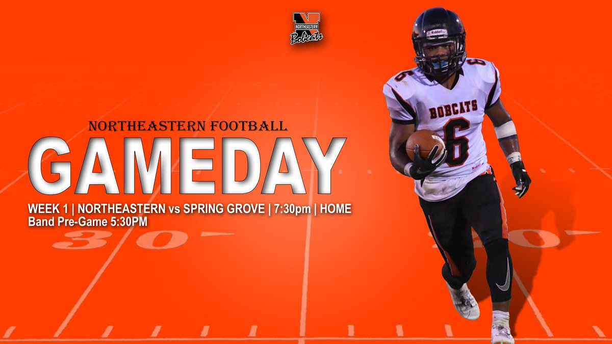 <a href="/NESD/">Northeastern Bobcats</a> FOOTBALL 𝗚𝗔𝗠𝗘𝗗𝗔𝗬 | #bobcatproud
Week 1 | Fri 9/18 | 7:30p | Band Pre-Game 5:30p
Northeastern 🆚 Spring Grove

<a href="/NEcatDen/">THE Cat Den</a> <a href="/manny_capo6/">Manny Capo</a> <a href="/nebobcatscheer/">Northeastern Bobcats Cheer</a> <a href="/NEMusicDept/">NE Music Department</a> <a href="/drstaceysidle/">Stacey Sidle</a> <a href="/drrandipayne/">Randi Payne</a> @mathewgaynesd @kisatrtle <a href="/beastmode5466/">Robert Maldonado</a> <a href="/6ushays/">Jennifer Hays</a> <a href="/photomom713/">Tara Curtis</a> <a href="/jon2wr/">Jon Urey</a>