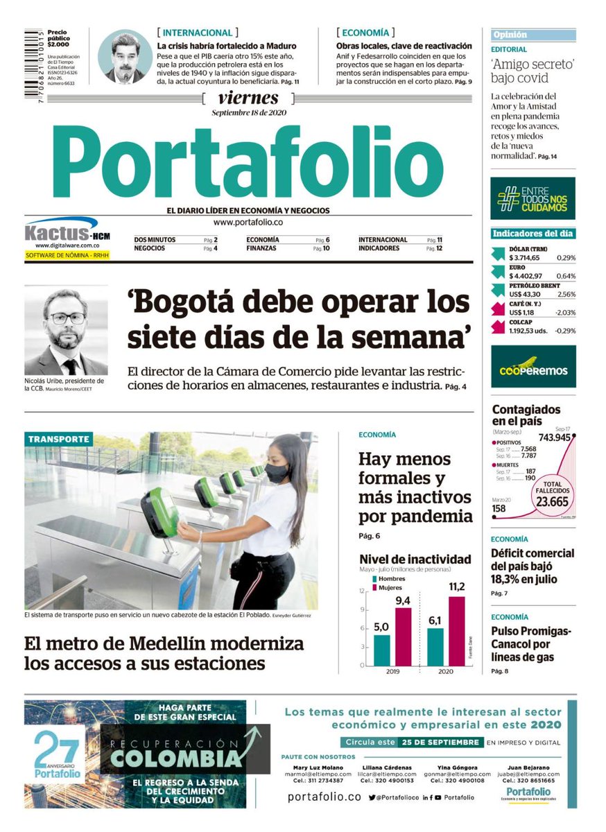 Portafolioco's tweet photo. Así abre para este viernes nuestra edición impresa de #Portafolio. Toda la información está disponible en https://t.co/GUrKAK4yKg ⬇️ https://t.co/vmqFz6Urfx