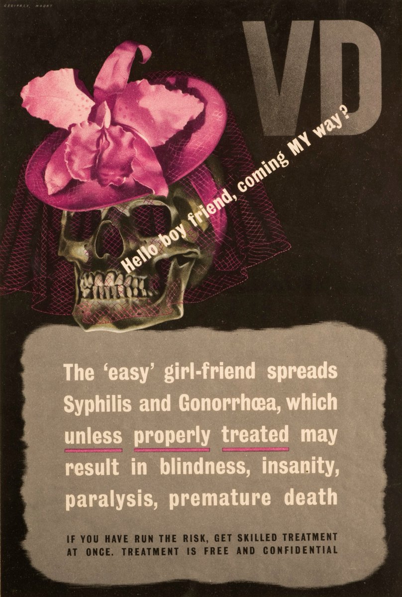 There was also a wild collection of  #publichealth posters—like "The easy girlfriend" (1943)—highlighting the dangers of VD. But these posters relied heavily on fear as a deterrent. Image:  @ExploreWellcome  #histSTM  #histsex  #sexualhealth  #SHW2020