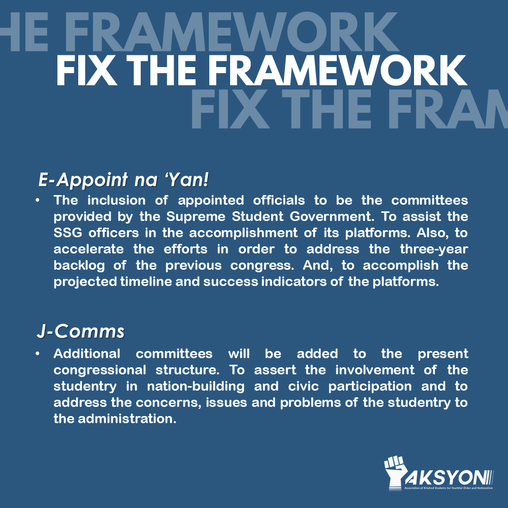 josenianaksyon's tweet photo. “Unsa may naa sa AKSYON oy nganong ganahan man kaayo sila ug FIST?”

FIST stands for Fix the Framework https://t.co/e1i1KLYNjw