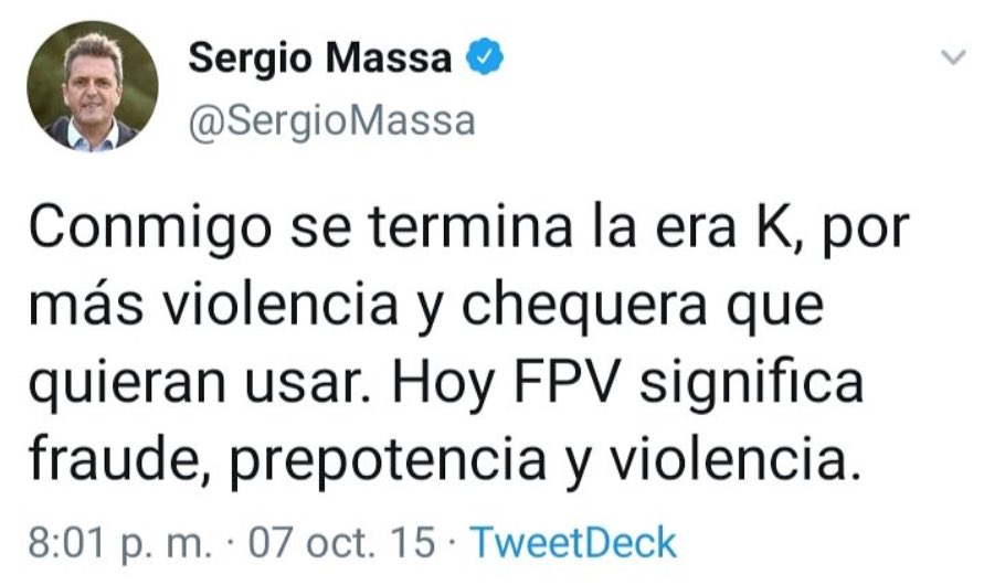 christiansanzok's tweet photo. Hace solo 5 años, @SergioMassa decía esto sobre los K https://t.co/MgUy7dszPn