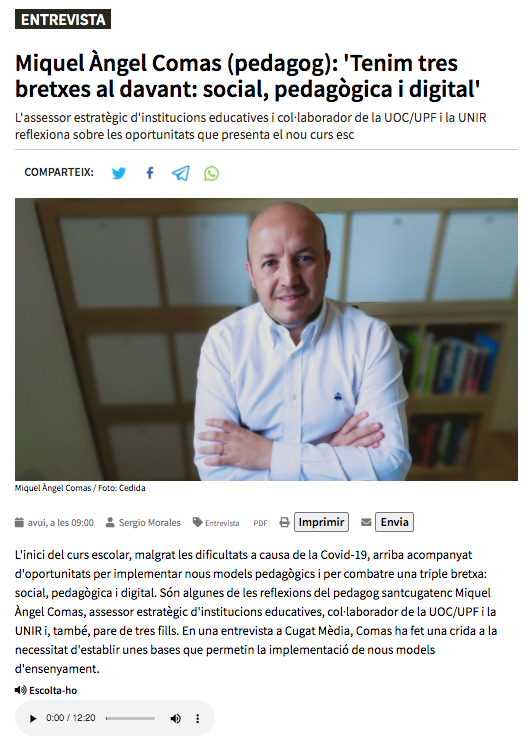 macomaspa's tweet photo. Entrevista🎙️(https://t.co/K8bdutzXYf) 'Tenim tres bretxes al davant: social,pedagògica i digital' Gràcies #sergiomorales i @cugatmedia pl vostre compromís x la millora d'ecosistemes educatius i la cultura organitzacional/estratègica i d'aprenentatge d les Escoles @MonicaLablanca https://t.co/LAsnIjdXFi