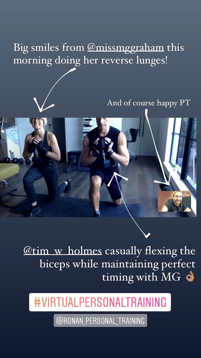 mrjamesronan's tweet photo. What a way to end the week, smiles and reverse lunges perfectly timed! 👏🏽 @MissMGGraham & @HolmesTW #virtualpersonaltraining #personaltrainer #ronanPersonaltraining https://t.co/ahC3R8VXSi