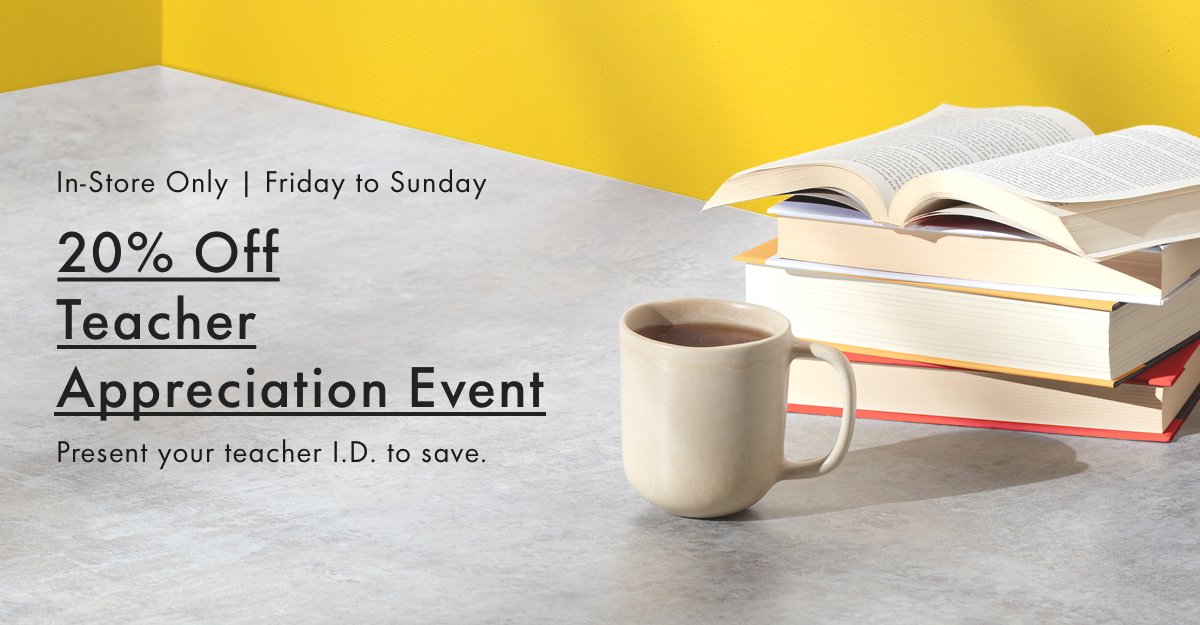 Calling all teachers! Get 20% off your purchase with a valid teacher I.D. during our Teacher Appreciation Event on now in-store, from September 18-20, 2020. Some exclusions apply. Details: indig.ca/KqhT50BsrCx